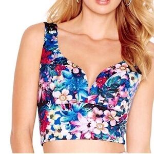 Guess Sweetheart Neckline Floral Tank Top Crop Top Back Zipper Medium
